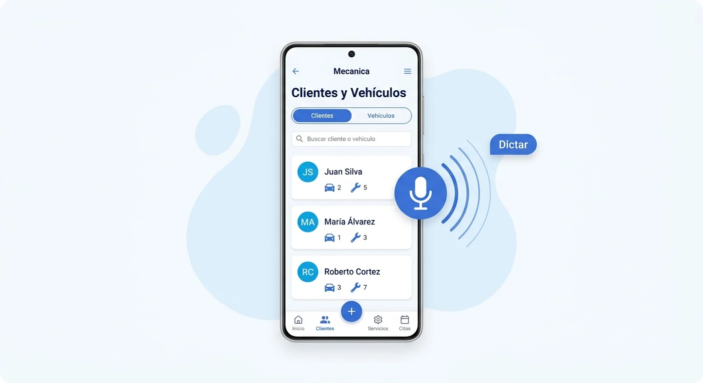 App móvil de Mecánica MX con captura por voz