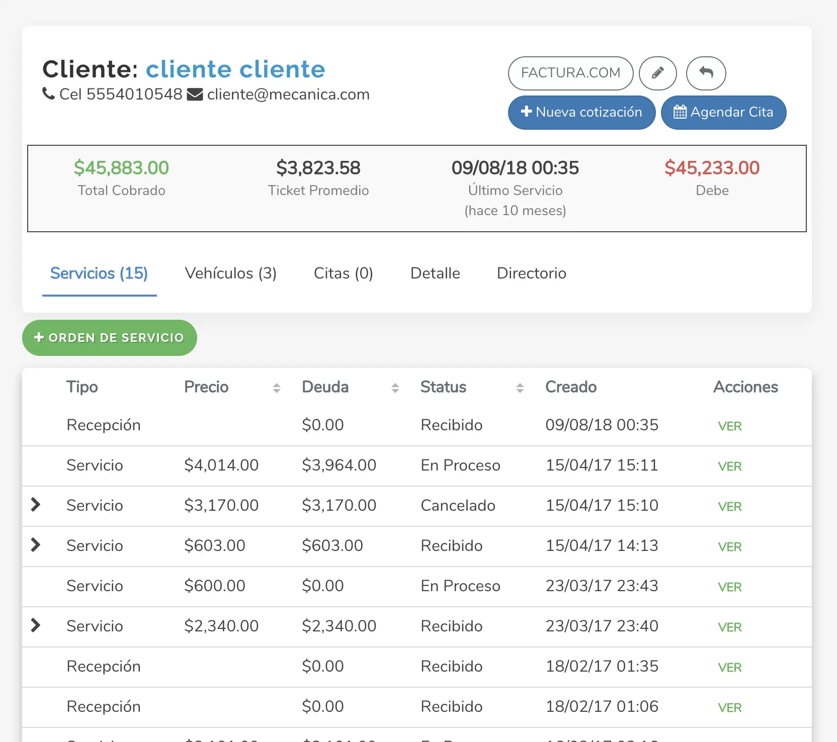 Reportes de clientes deudores y control de cobranza en Mecanica MX